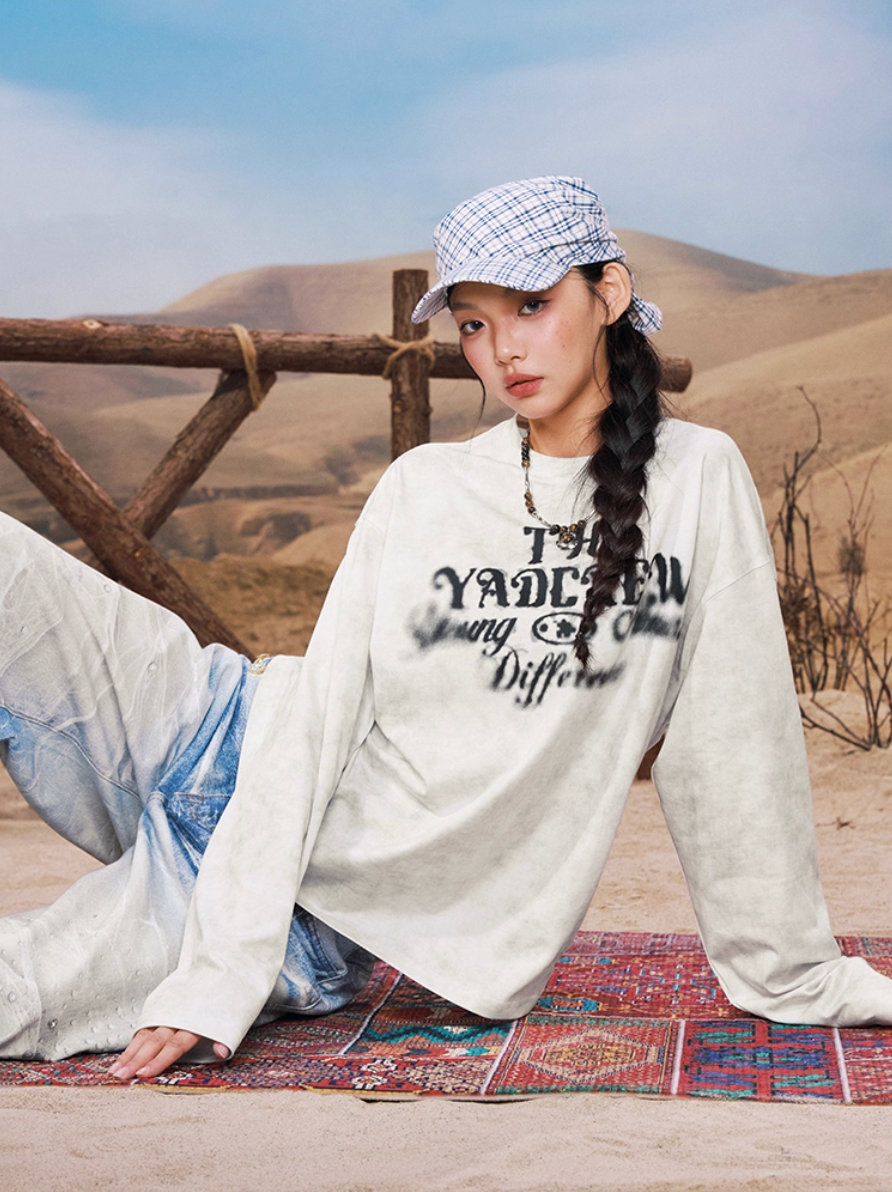 YADcrew Washed Ink Dyed Print Long Sleeve Tee | Face 3 Face