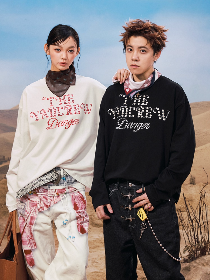 YADcrew Polka Dot Star Foam Print Long Sleeve Tee | Face 3 Face