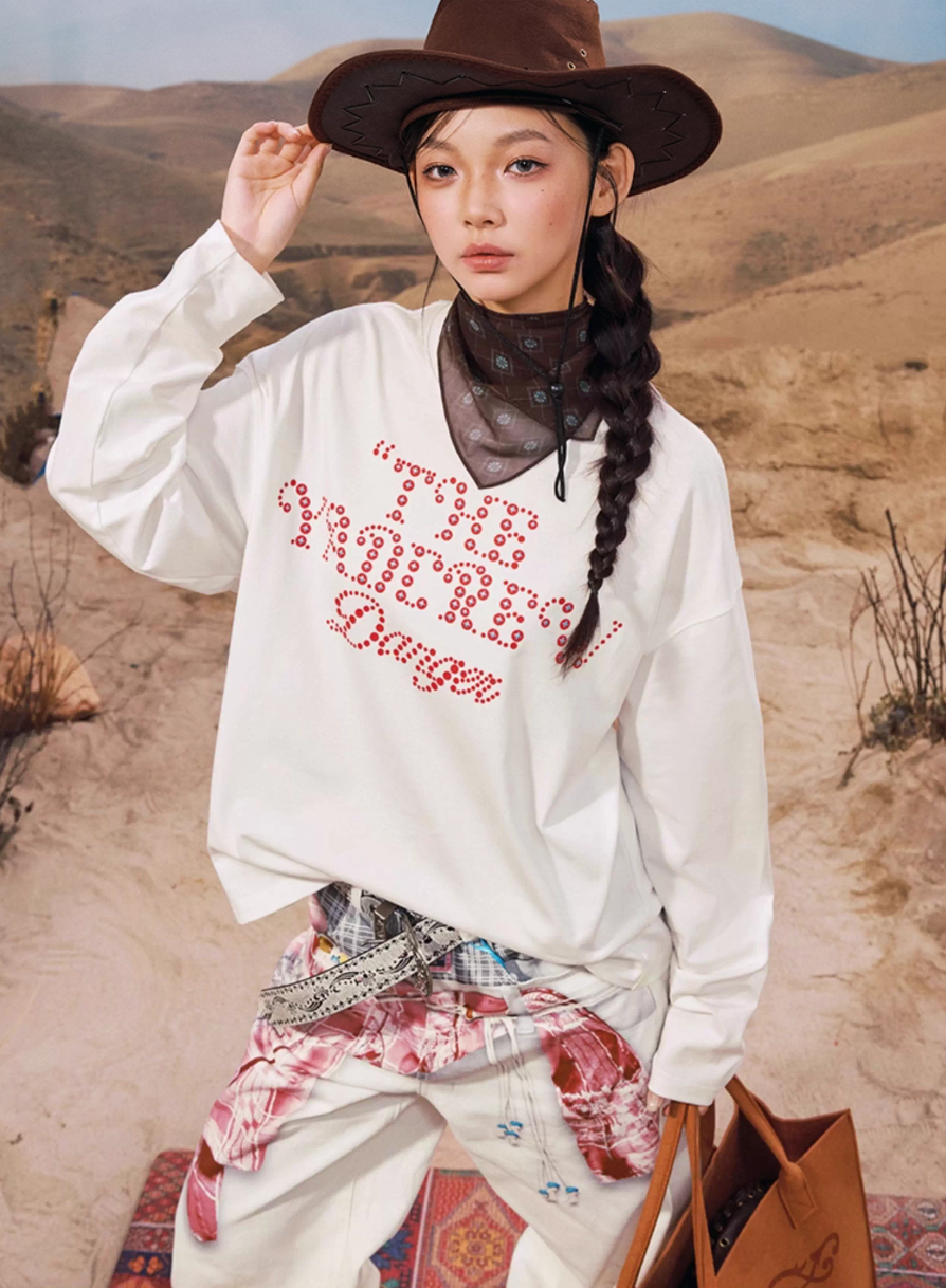 YADcrew Polka Dot Star Foam Print Long Sleeve Tee | Face 3 Face