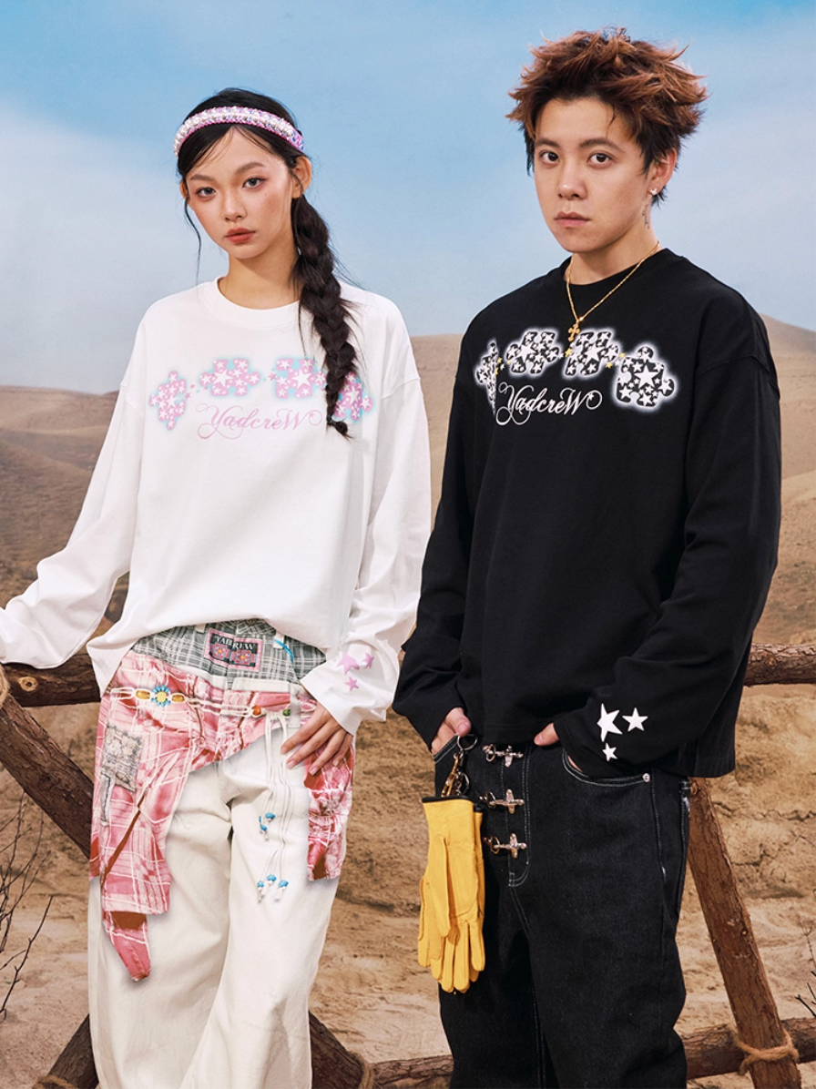 YADcrew Galaxy Star Puzzle Foam Print Long Sleeve Tee | Face 3 Face