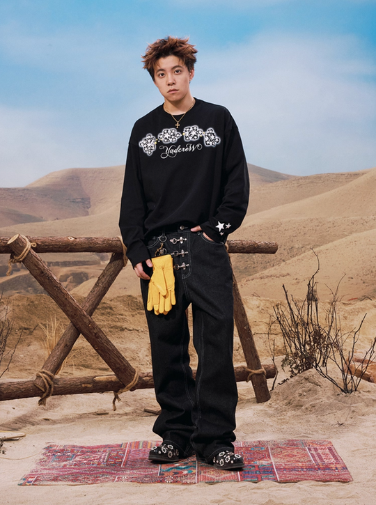 YADcrew Galaxy Star Puzzle Foam Print Long Sleeve Tee | Face 3 Face