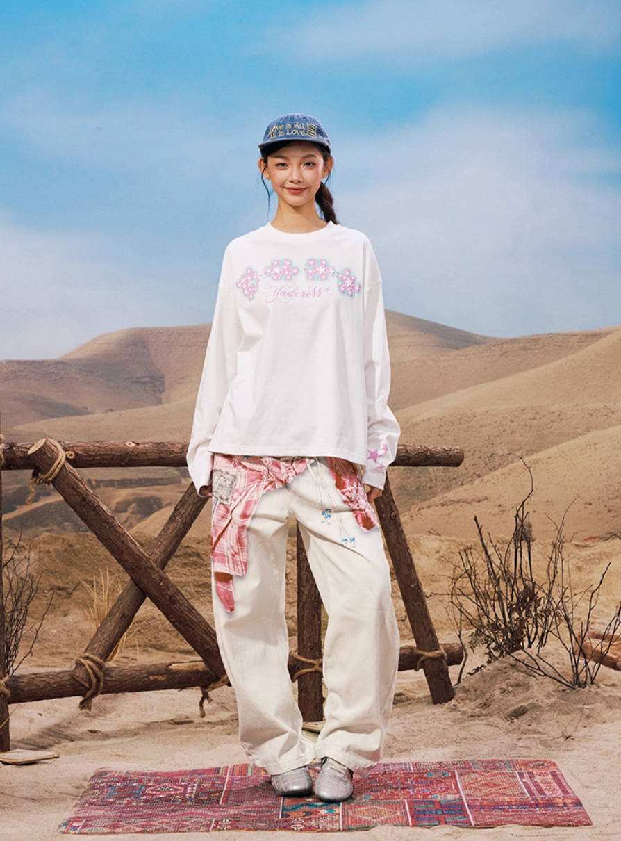 YADcrew Galaxy Star Puzzle Foam Print Long Sleeve Tee | Face 3 Face