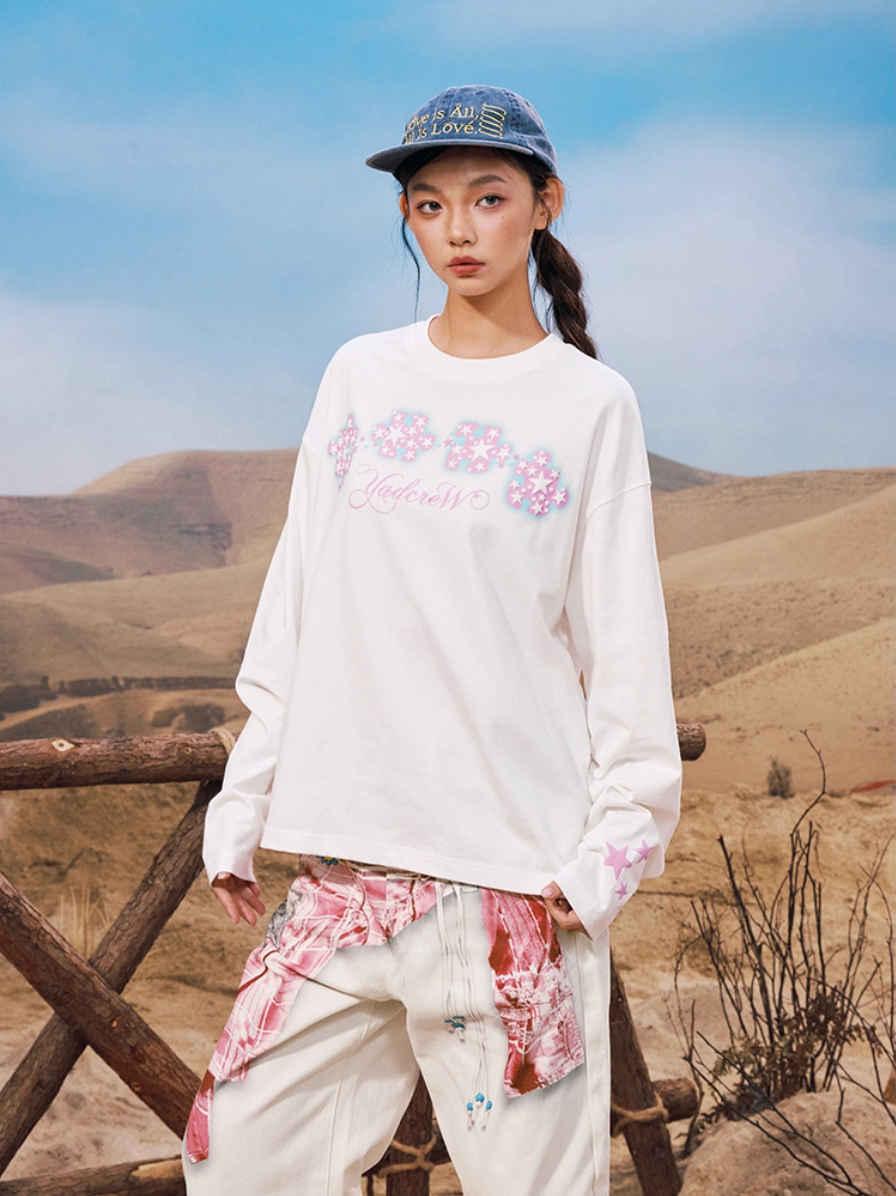 YADcrew Galaxy Star Puzzle Foam Print Long Sleeve Tee | Face 3 Face
