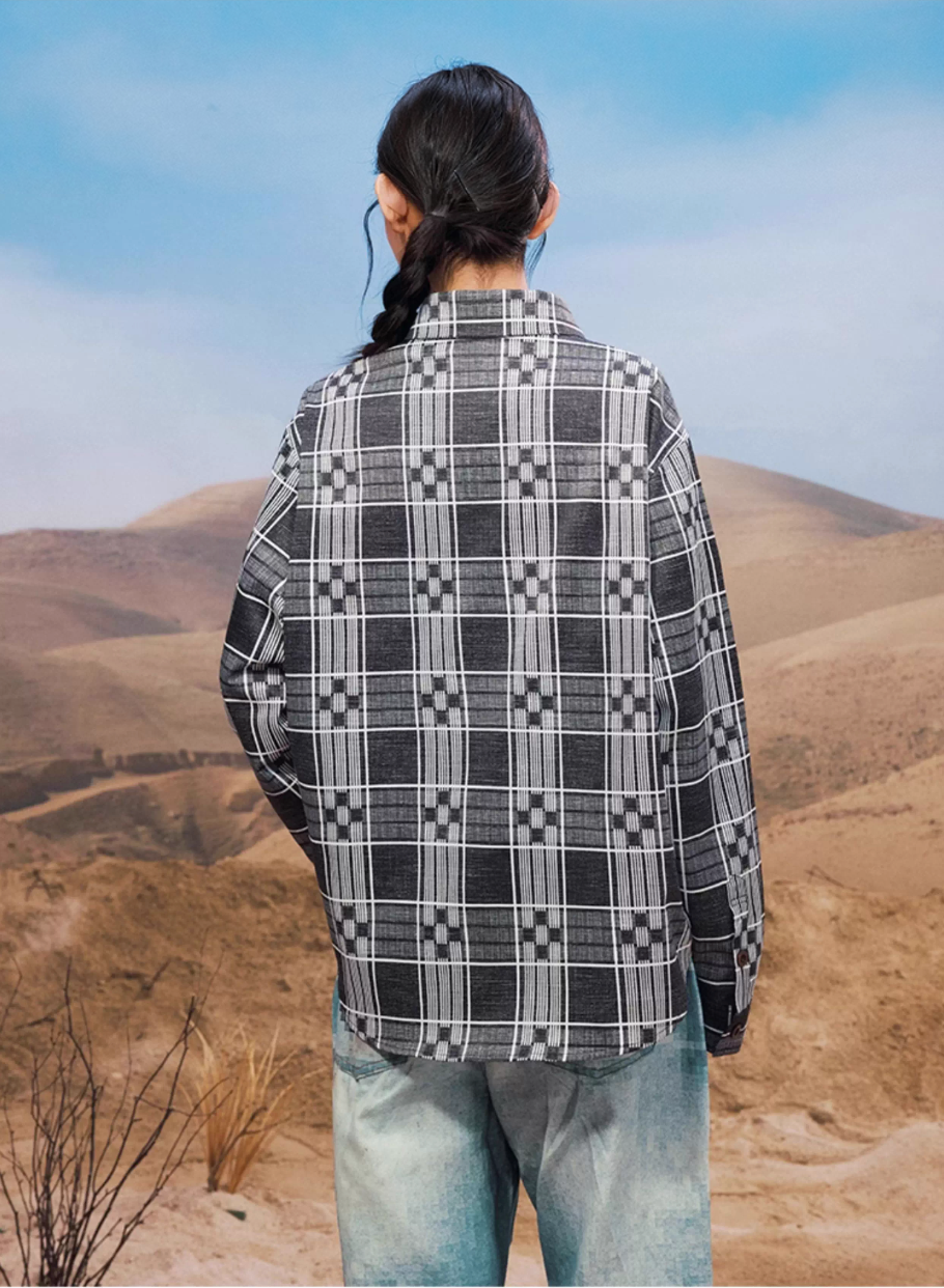YADcrew Ethnic Pattern Plaid Long Sleeve Shirt | Face 3 Face