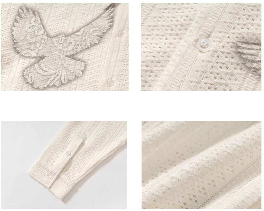 YADcrew Peace Dove Hollow Mesh Long Sleeve Shirt | Face 3 Face