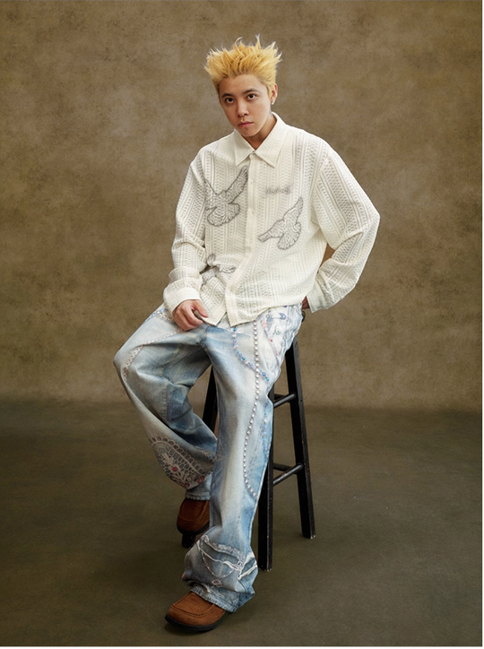 YADcrew Peace Dove Hollow Mesh Long Sleeve Shirt | Face 3 Face