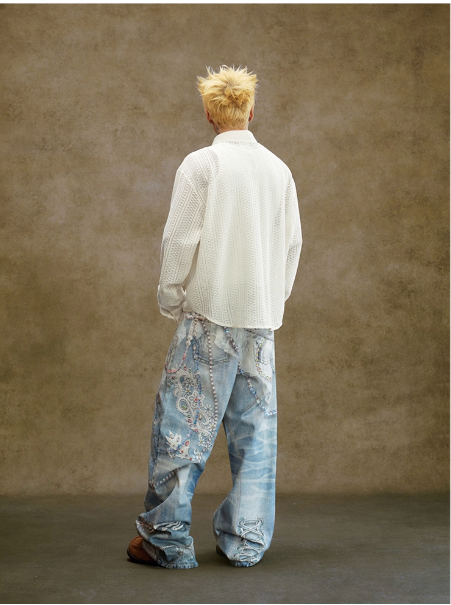 YADcrew Peace Dove Hollow Mesh Long Sleeve Shirt | Face 3 Face