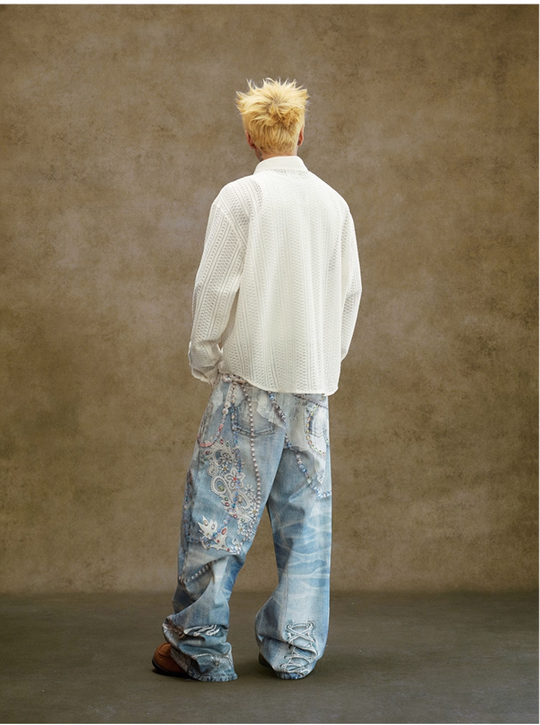 YADcrew Peace Dove Hollow Mesh Long Sleeve Shirt | Face 3 Face