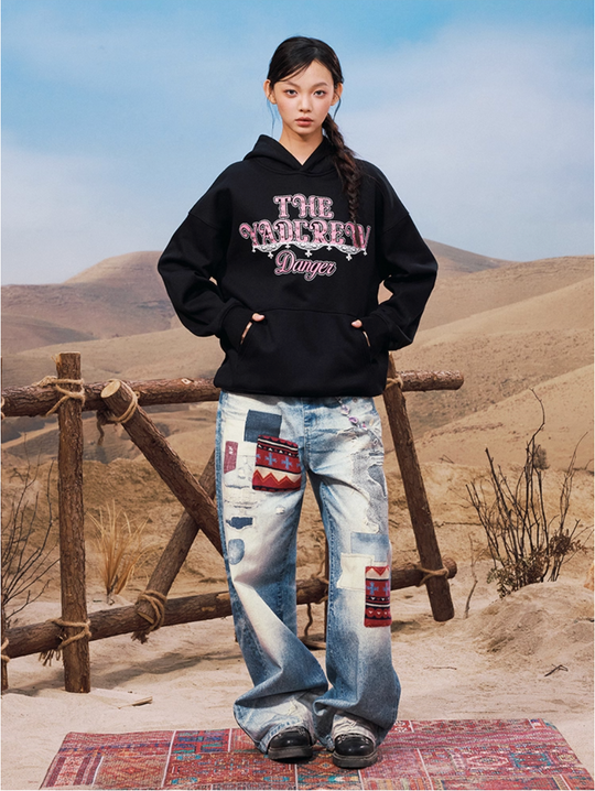 YADcrew Star Studs Logo Print Hoodie | Face 3 Face