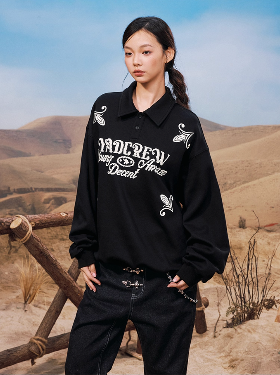 YADcrew Rope Knot Foam Print Embroidered Polo Sweatshirt | Face 3 Face