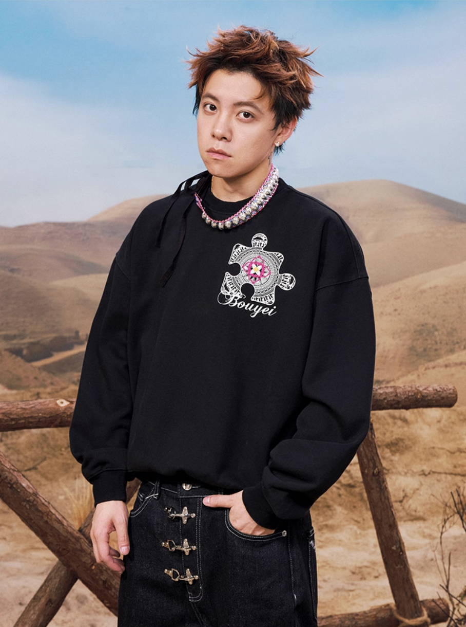 YADcrew Ethnic Puzzle Pattern Sweatshirt | Face 3 Face