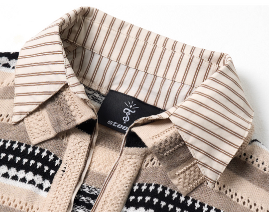 STEEPC Layered Design Knit Striped Long Sleeve Polo | Face 3 Face