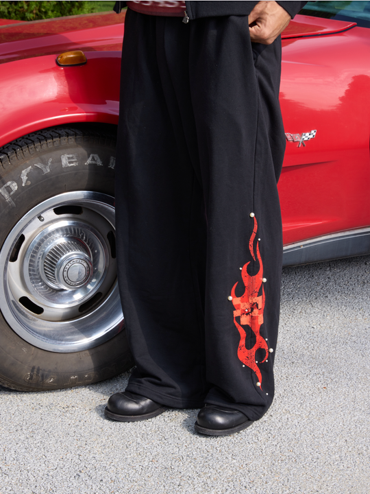 S45 Flame Print Pearl Baggy Sweatpants | Face 3 Face