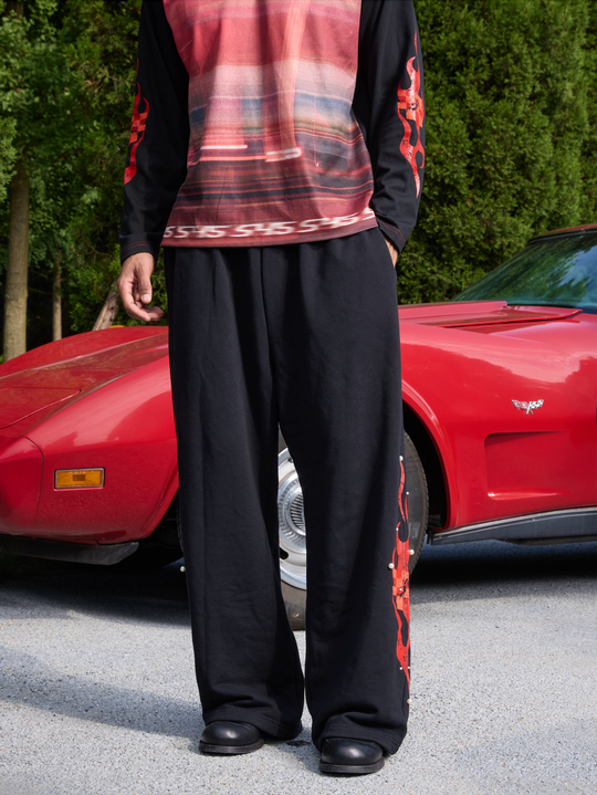 S45 Flame Print Pearl Baggy Sweatpants | Face 3 Face