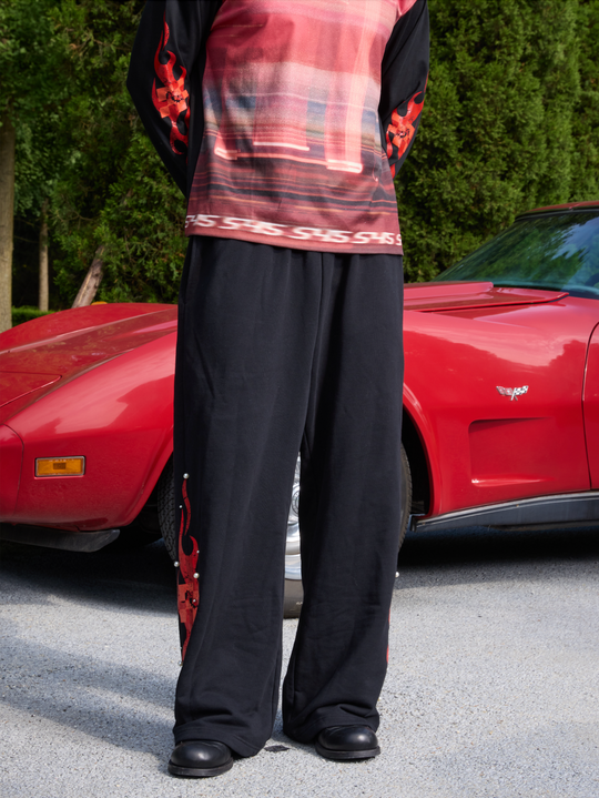 S45 Flame Print Pearl Baggy Sweatpants | Face 3 Face