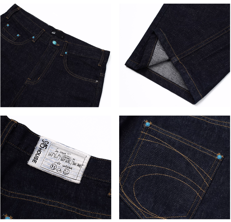 S45 Turquoise Studded Jeans | Face 3 Face