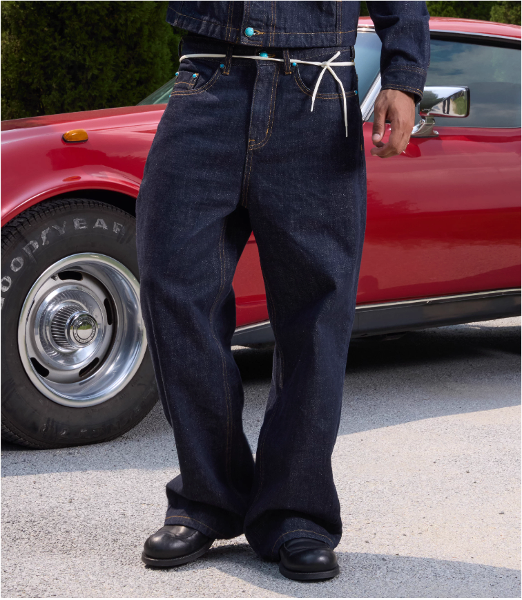 S45 Turquoise Studded Jeans | Face 3 Face