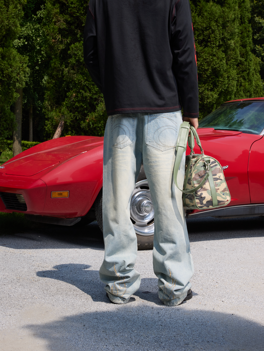 S45 Flame Sequined Embroidery Washed Jeans | Face 3 Face