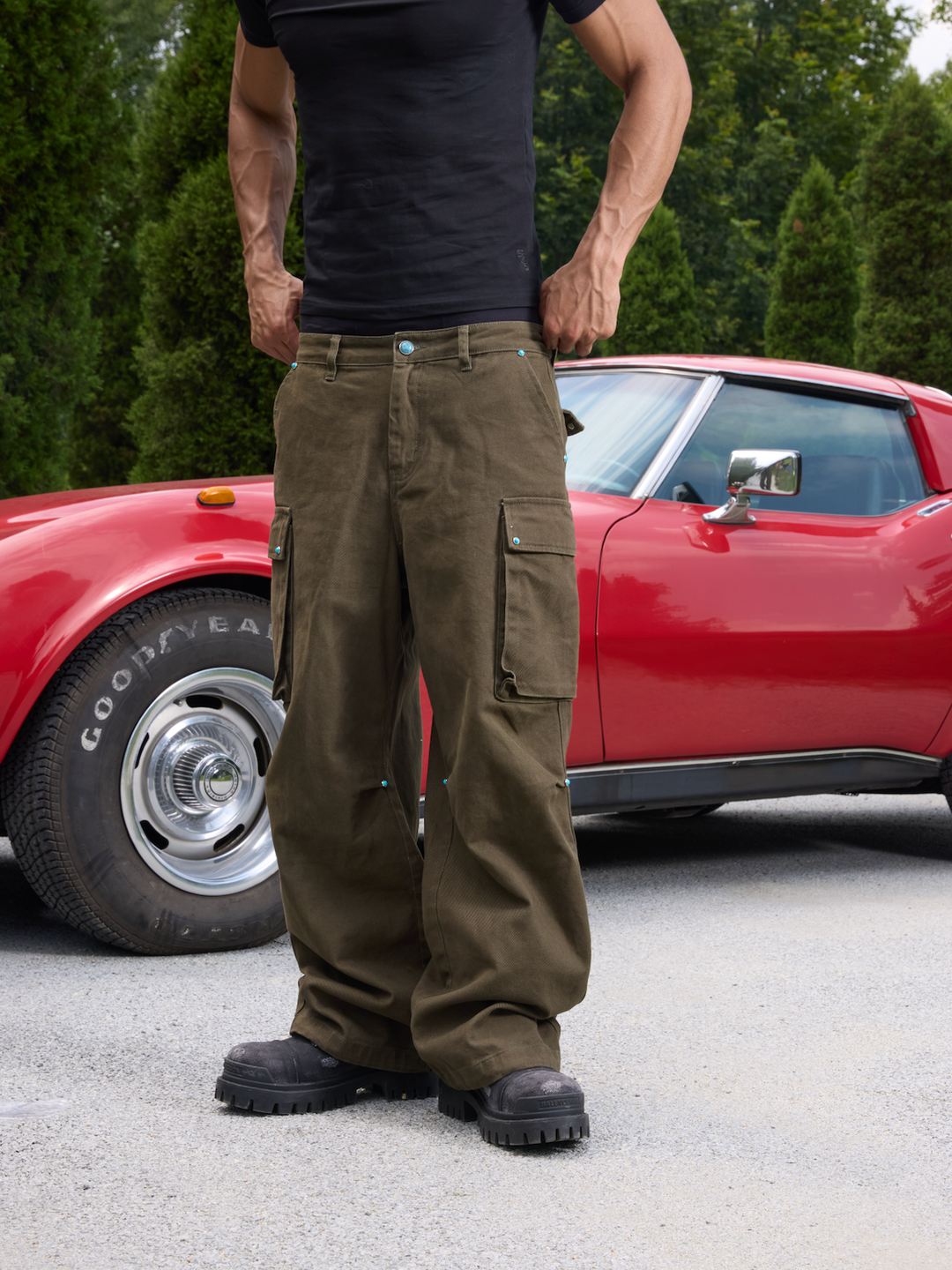 S45 Turquoise Studded Multi Pocket Work Pants | Face 3 Face