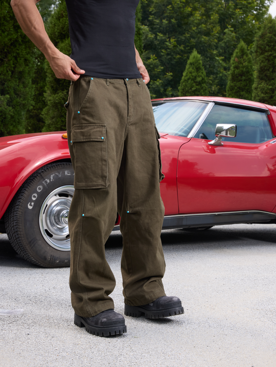 S45 Turquoise Studded Multi Pocket Work Pants | Face 3 Face