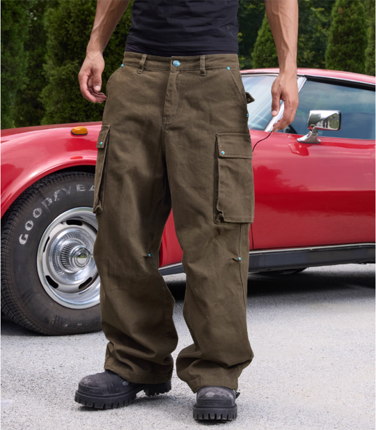 S45 Turquoise Studded Multi Pocket Work Pants | Face 3 Face