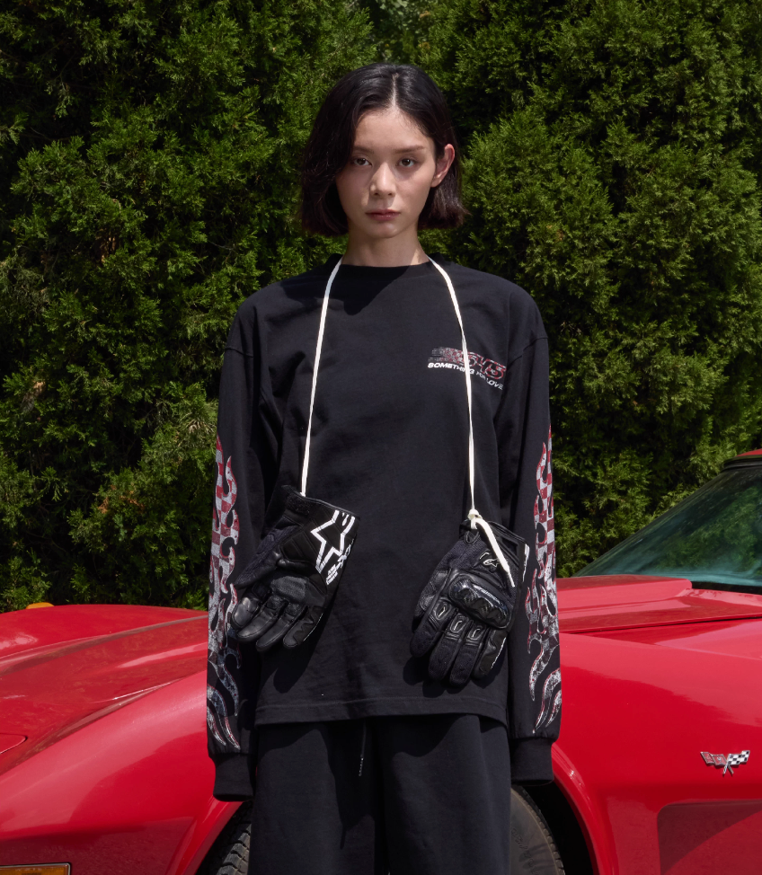 S45 Checkered Flag Flame Print Long Sleeve Tee | Face 3 Face