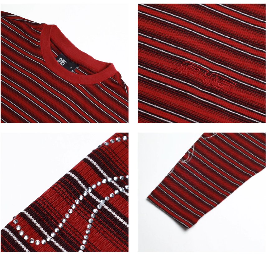 S45 Rhinestone Flame Stripe Long Sleeve Tee | Face 3 Face