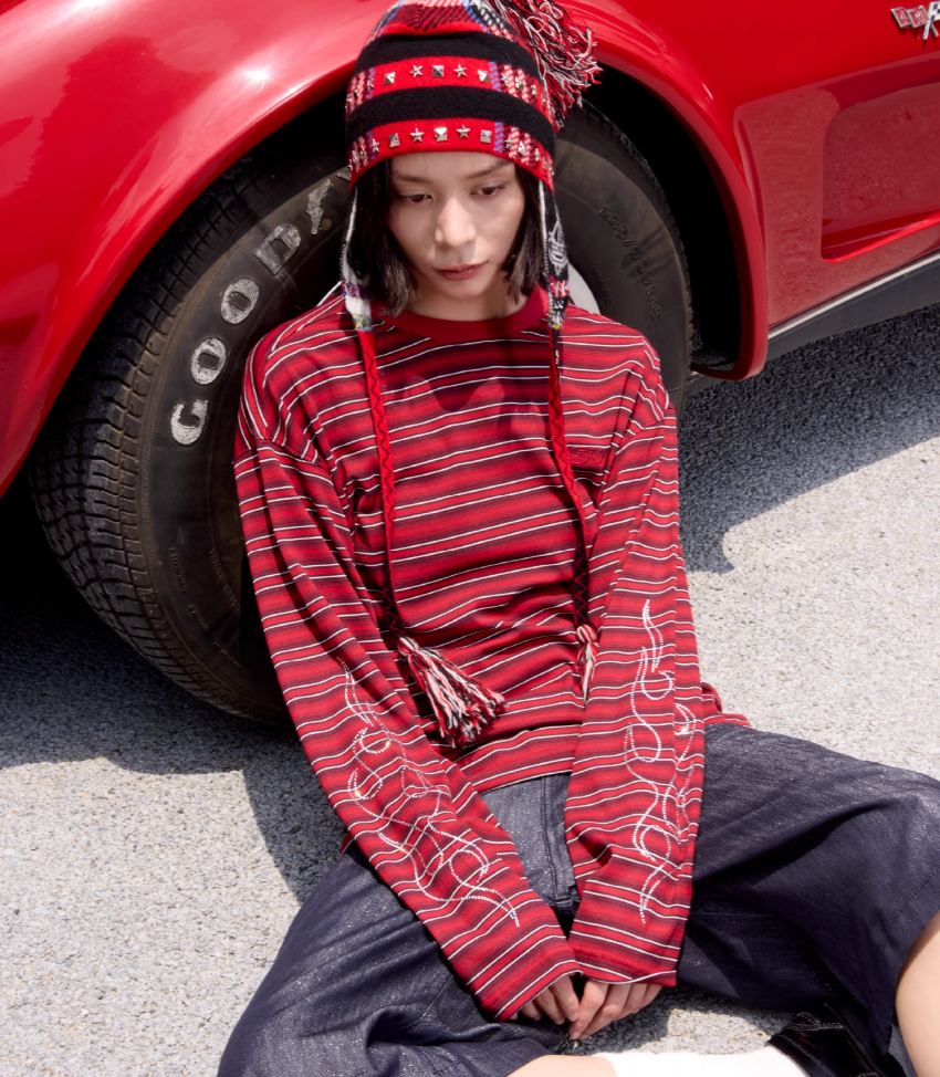 S45 Rhinestone Flame Stripe Long Sleeve Tee | Face 3 Face