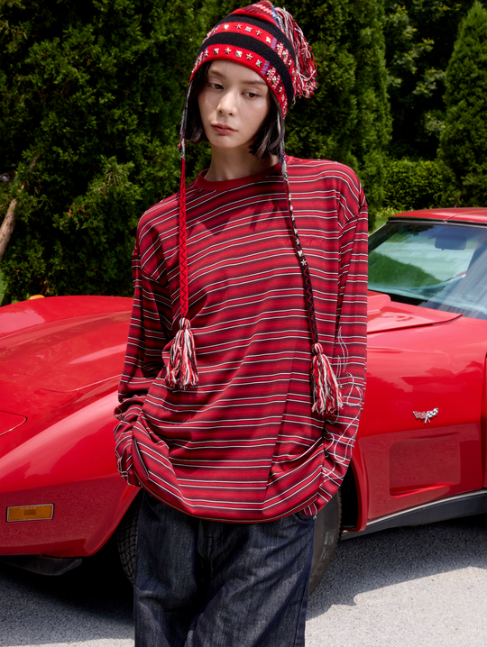 S45 Rhinestone Flame Stripe Long Sleeve Tee | Face 3 Face