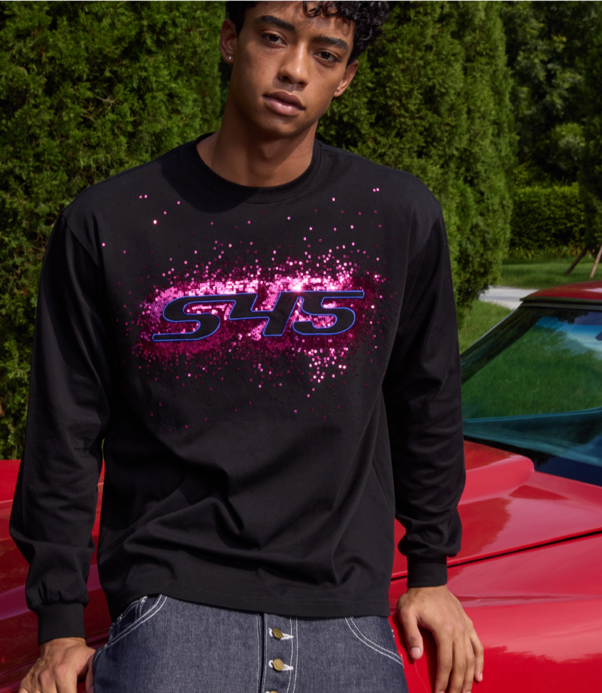 S45 Sequined Embroidered Logo Long Sleeve Tee | Face 3 Face
