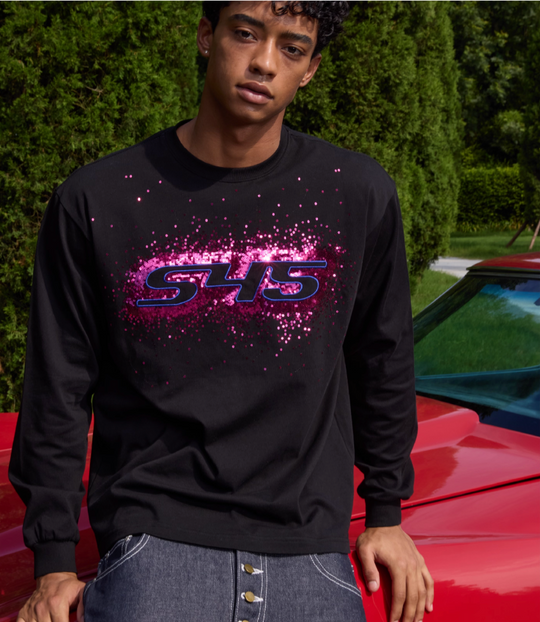 S45 Sequined Embroidered Logo Long Sleeve Tee | Face 3 Face