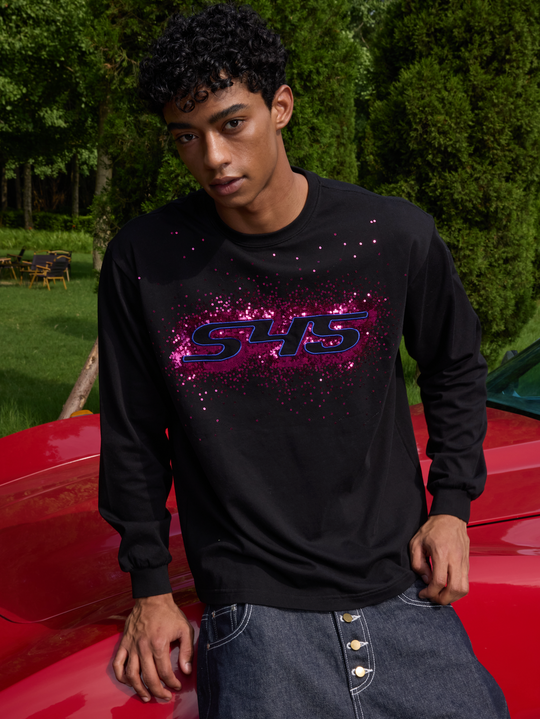 S45 Sequined Embroidered Logo Long Sleeve Tee | Face 3 Face
