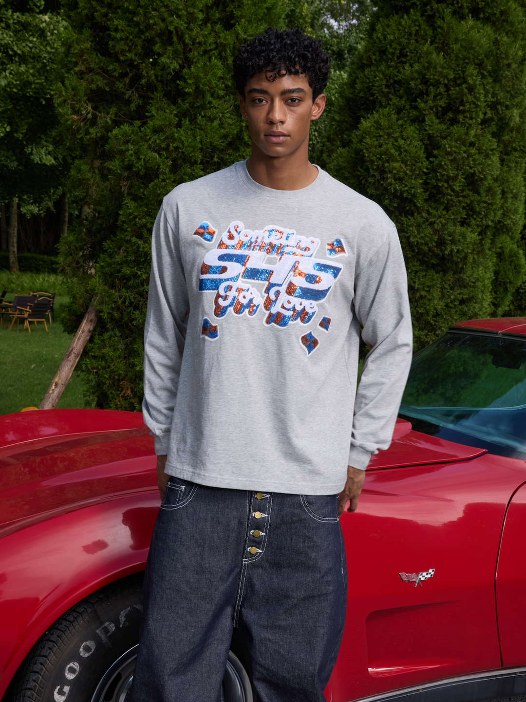 S45 3D Sequined Letter Logo Long Sleeve Tee | Face 3 Face