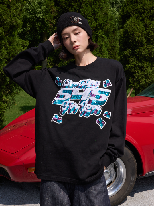 S45 3D Sequined Letter Logo Long Sleeve Tee | Face 3 Face