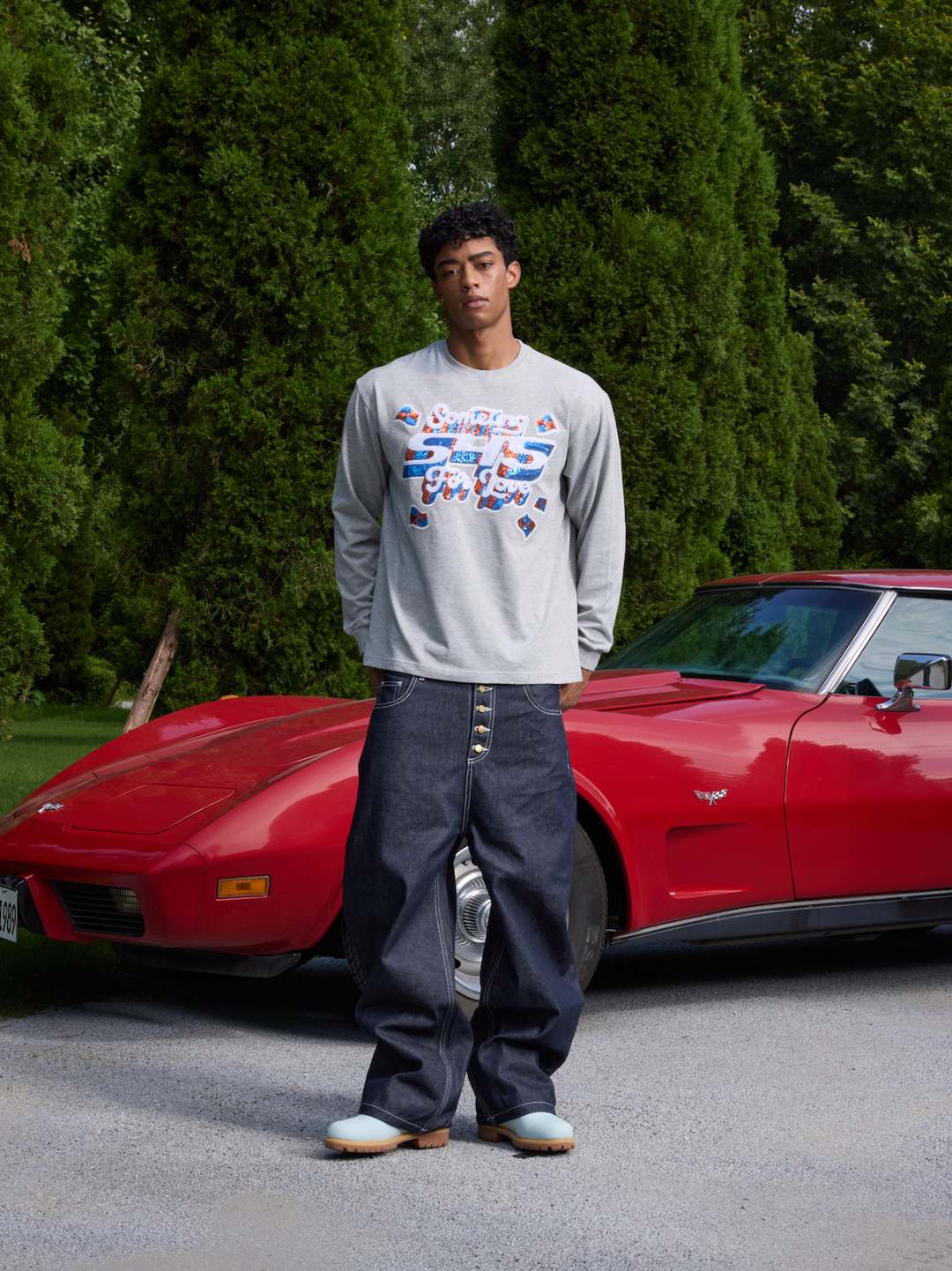 S45 3D Sequined Letter Logo Long Sleeve Tee | Face 3 Face