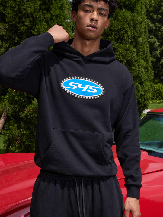 S45 Patch Embroidered Studded Logo Hoodie | Face 3 Face