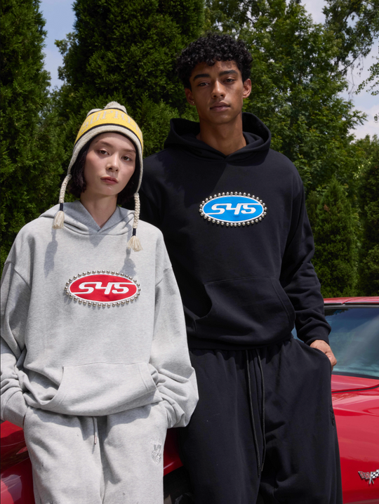 S45 Patch Embroidered Studded Logo Hoodie | Face 3 Face