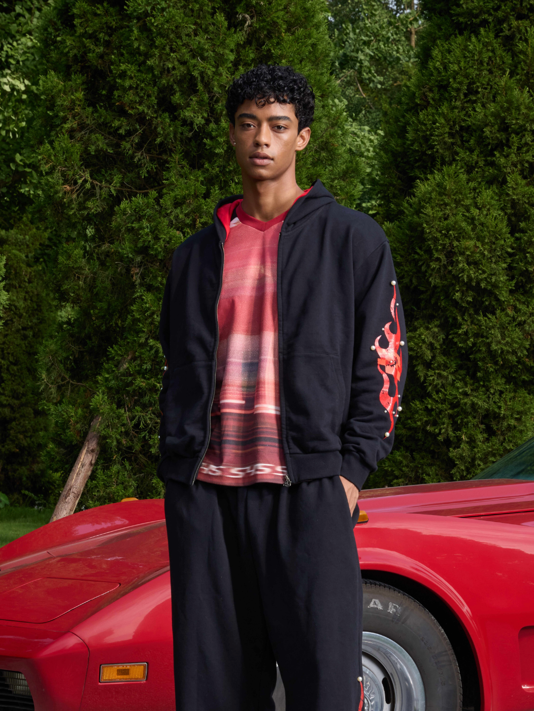 S45 Flame Print Zip Up Hoodie | Face 3 Face