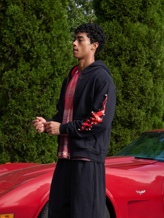S45 Flame Print Zip Up Hoodie | Face 3 Face