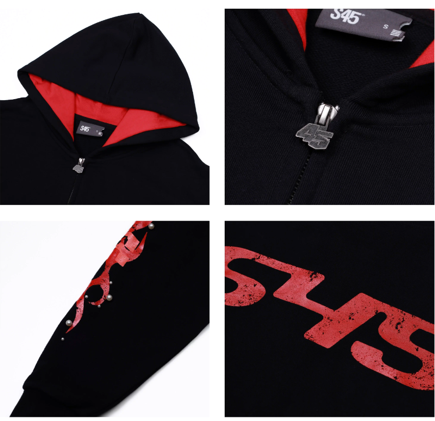 S45 Flame Print Zip Up Hoodie | Face 3 Face