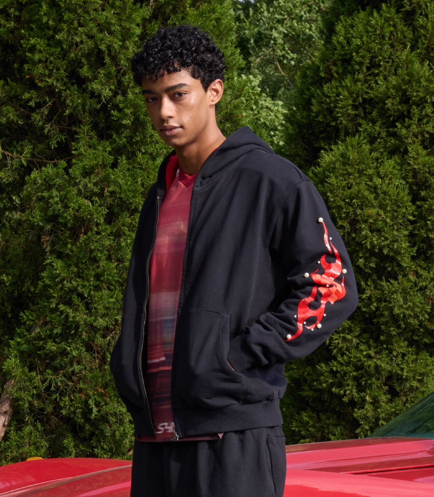 S45 Flame Print Zip Up Hoodie | Face 3 Face