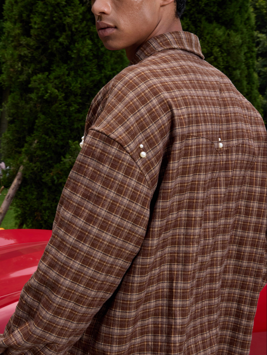 S45 Plaid Pearl Button Logo Long Sleeve Shirt | Face 3 Face