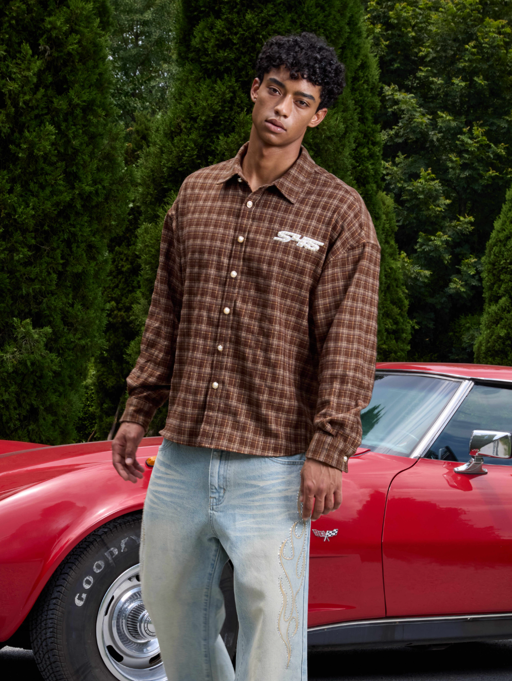 S45 Plaid Pearl Button Logo Long Sleeve Shirt | Face 3 Face