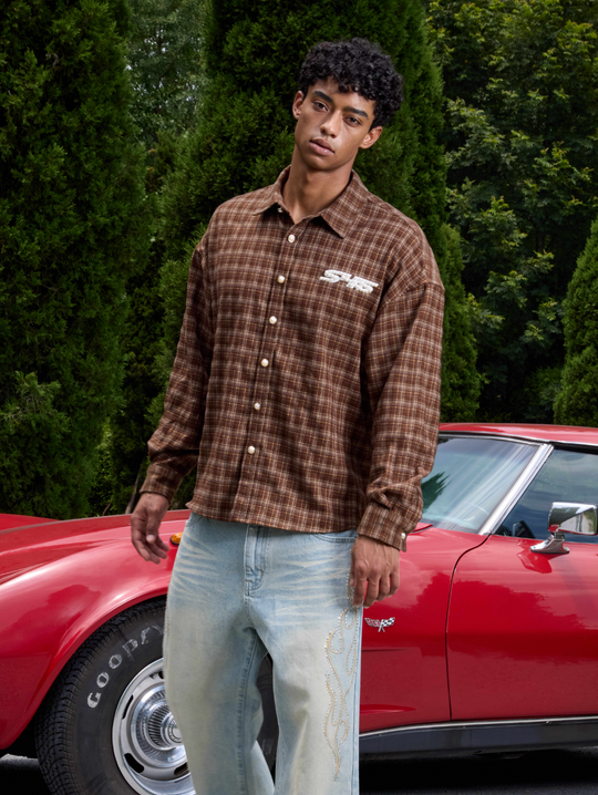 S45 Plaid Pearl Button Logo Long Sleeve Shirt | Face 3 Face