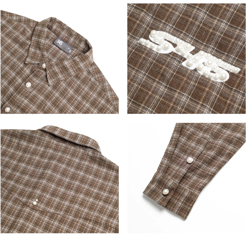 S45 Plaid Pearl Button Logo Long Sleeve Shirt | Face 3 Face