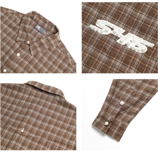 S45 Plaid Pearl Button Logo Long Sleeve Shirt | Face 3 Face