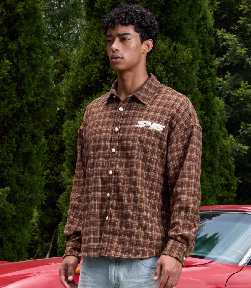 S45 Plaid Pearl Button Logo Long Sleeve Shirt | Face 3 Face