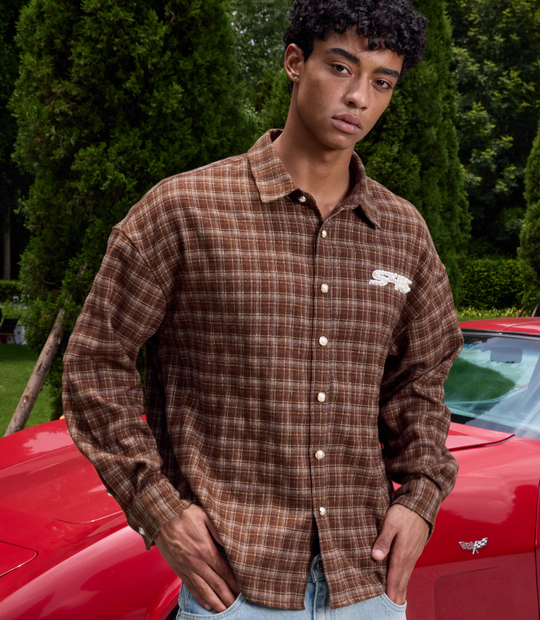 S45 Plaid Pearl Button Logo Long Sleeve Shirt | Face 3 Face