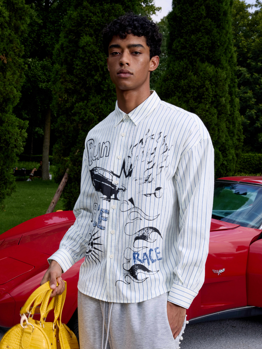 S45 Hand Painted Sports Car Stripe Long Sleeve Shirt | Face 3 Face