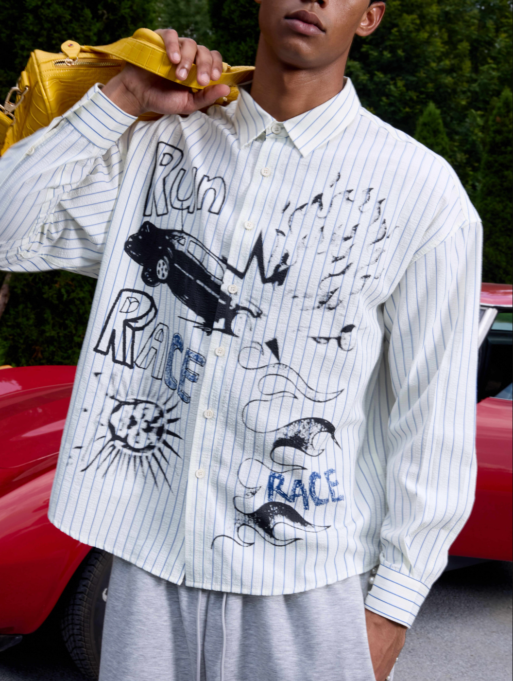 S45 Hand Painted Sports Car Stripe Long Sleeve Shirt | Face 3 Face